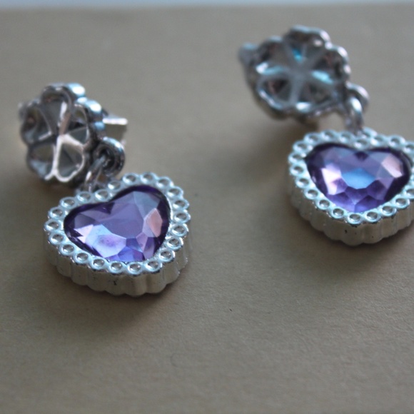 Purple and Silver Heart Clip On Costume Jewelry - Picture 2 of 3